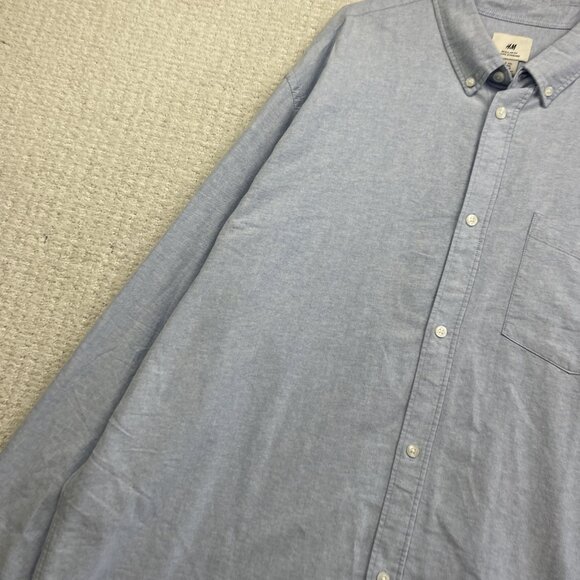H&M Men's Regular Fit Oxford Button Down Shirt Light Baby Blue Sz XXL Preppy - Picture 3 of 14